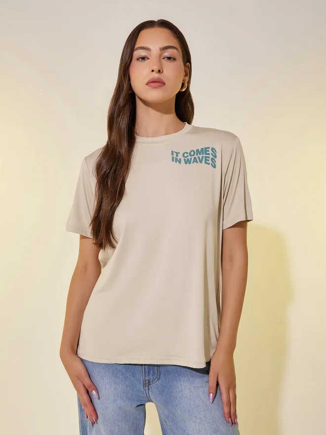 Take Two Take Two Slogan Print Round Neck Regular Fit T-Shirt