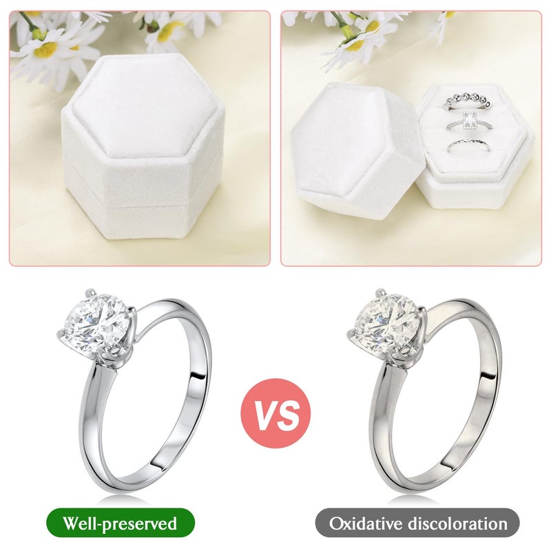 WantGor Velvet Jewelry Ring Box, 3 Slots Hexagon Ring Gift Box Vintage Ring Display Holder Case for Wedding Ceremony Proposal Engagement (White) - Image 2
