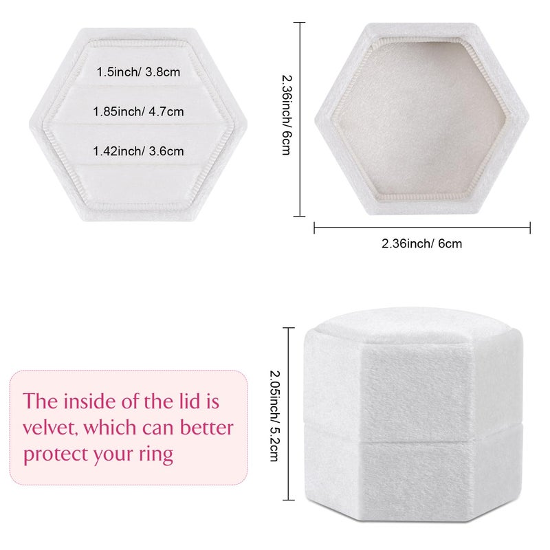 WantGor Velvet Jewelry Ring Box, 3 Slots Hexagon Ring Gift Box Vintage Ring Display Holder Case for Wedding Ceremony Proposal Engagement (White) - Image 3