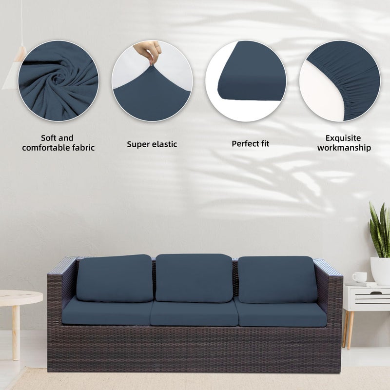 BIETYONE 8Pcs Stretch Patio Cushion Covers,Outdoor Couch Covers Replacement,Outdoor Couch & Sofa Slipcovers,for Patio Furniture Cushion Covers,Washable Reusable Furniture Protector (Grey Blue,Cover Only) - Image 3