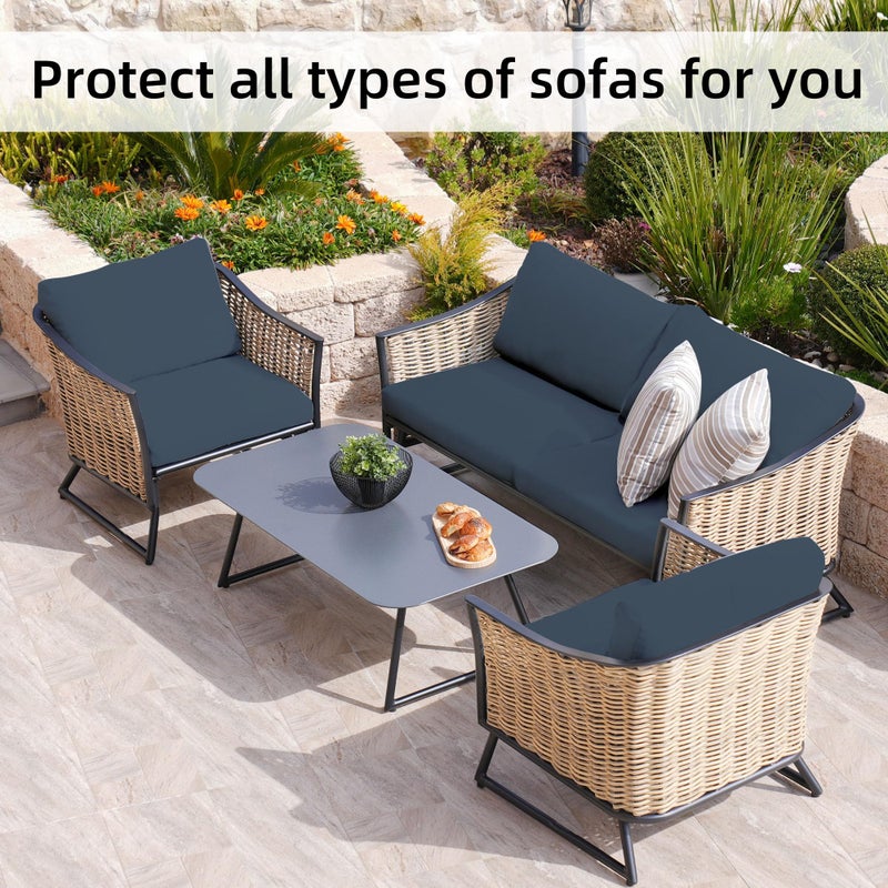 BIETYONE 8Pcs Stretch Patio Cushion Covers,Outdoor Couch Covers Replacement,Outdoor Couch & Sofa Slipcovers,for Patio Furniture Cushion Covers,Washable Reusable Furniture Protector (Grey Blue,Cover Only) - Image 4