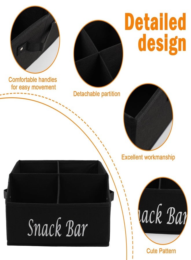 Xbopetda Snack Organizer for Countertop, Fabric Snack Basket with Handles, 4 Compartment Snack Box Container Snack Holder, Snack Bar Station Decor, Kitchen Cabinet Pantry Organizer and Storage, Black - Image 2