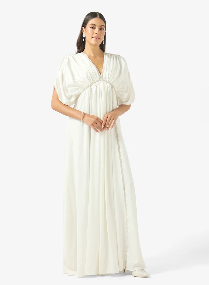 Golden Apple Half Sleeved V-Neck Maxi Dress
