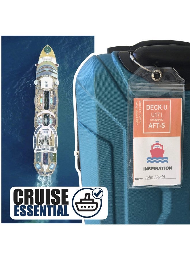 كروز أون حامل بطاقات أمتعة Cruise On Cruise [عبوة من 4 قطع] - يناسب جميع سفن Carnival وSeabourn وبطاقات الأمتعة - أساسيات الرحلات البحرية 2025 و2026 - بطاقات أمتعة شفافة ومقاومة للماء  - Image 2