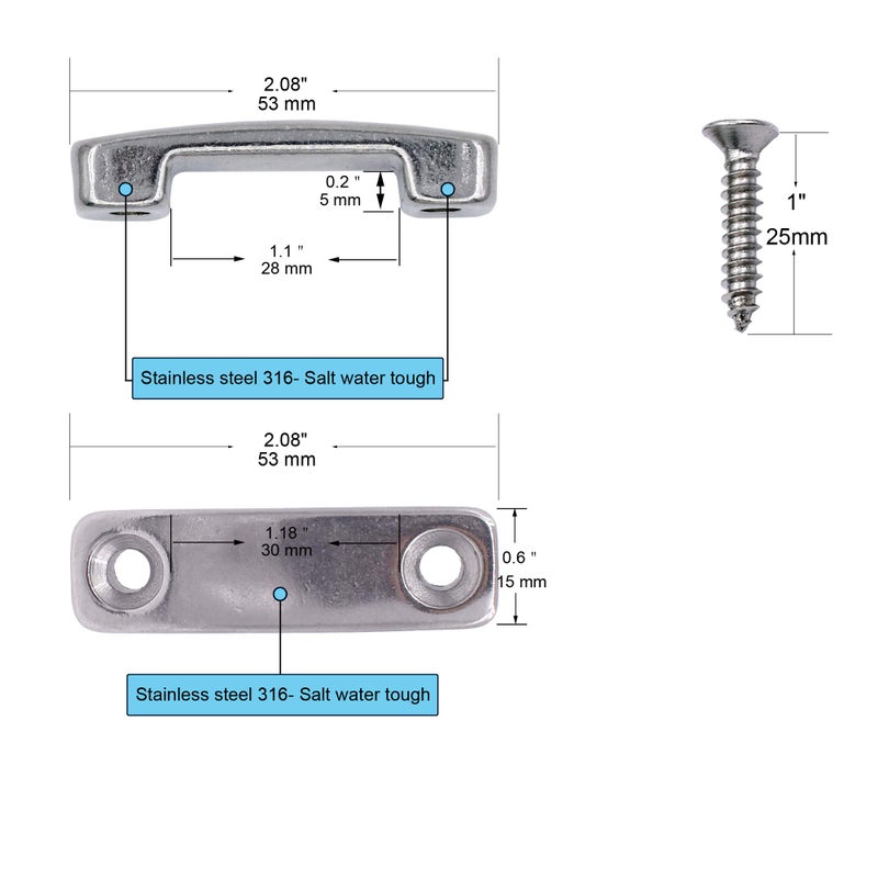 YYST 25MM (One Inch) SS 316 Bimini Top Strap Pad Eye Footman's Loop SS 316 Heavy Duty for Boat,Kayak Tie Downs,etc –Hardware Included -No Webbing (4) - Image 2