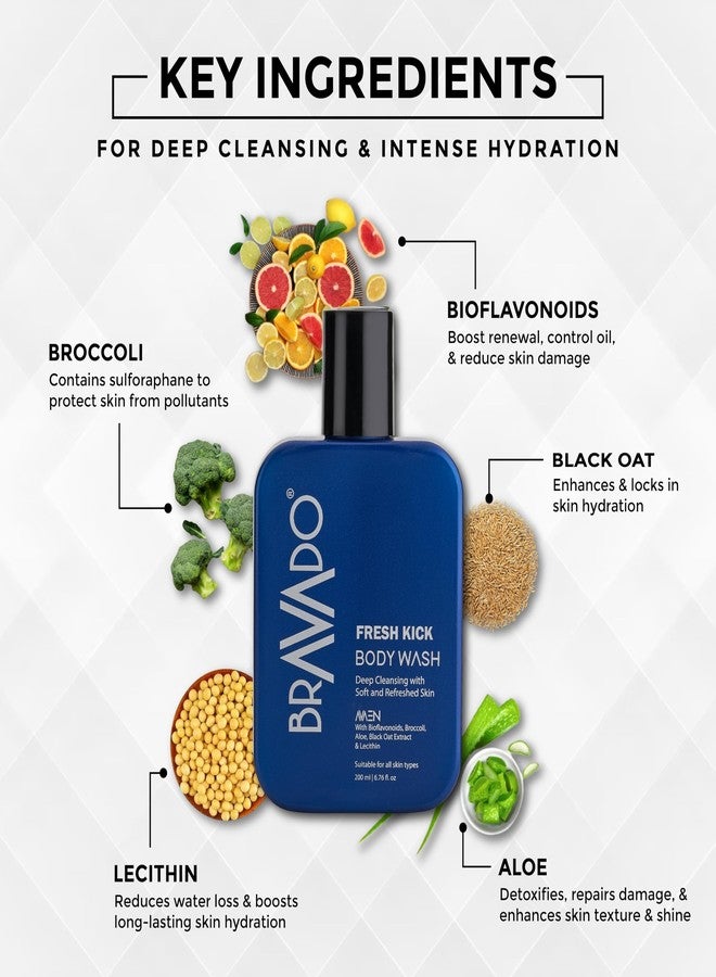 برافادو غسول الجسم BRAVADO Fresh Kick ولوشن الجسم Hydra Soft للرجال | عبوة ثنائية، 400 مل | غسول جسم منظف بعمق + لوشن مرطب مع عامل حماية من الشمس | مجموعة العناية اليومية المنعشة - Image 3