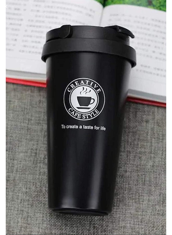 Stainless Steel Double Wall Vacuum Insulated Travel Coffee Mug With Handle/Portable Thermal Cup  Wide Mouth Tumbler With Lid  500Ml  Black