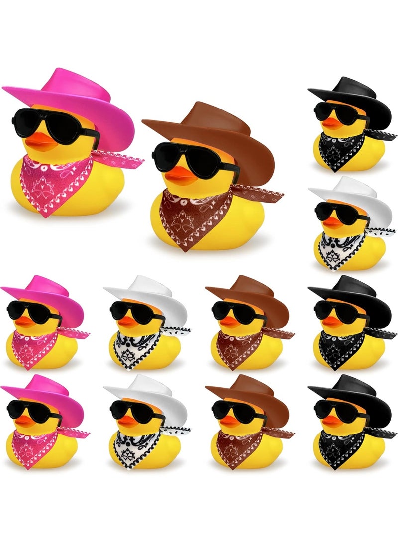 ShineZone 12 PCS Cowboy Duck with Hat and Sunglasses Mini Duckies Toys for Birthday Swimming Party Gift Favor - Image 1