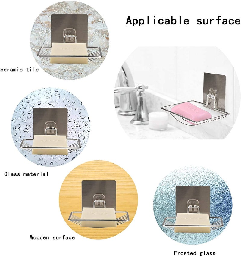 ADTALA Soap Dishes Sponge Holder for Bathroom Shower Kitchen Stainless Steel Self Adhesive Wall Mounted Non-Drilling Storage Saver Rack for Home Kitchen/Bathroom Shower/Mobile Stand (1 Pcs) - Image 3