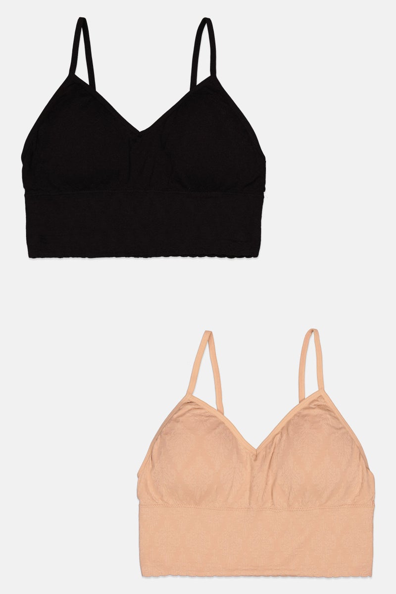 Capezio Women 2 Pieces Lightly Padded Textured Bra, Black - Image 1