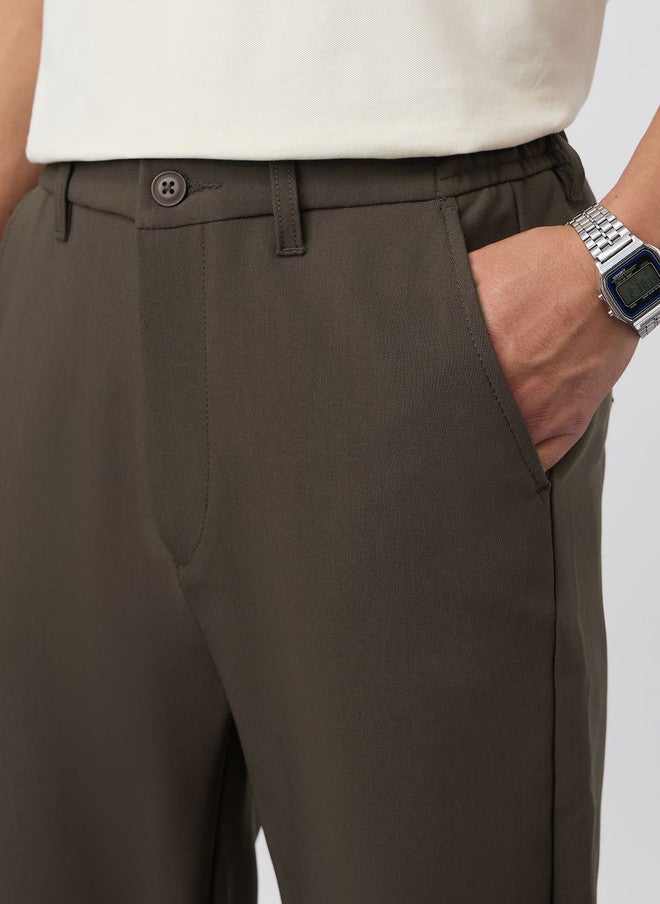 The Souled Store Men Slim Fit Solid Taupe Super Flex Pants - Image 4