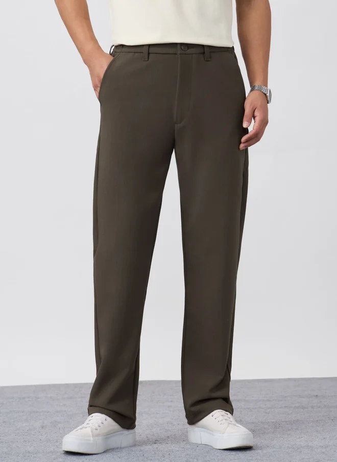 The Souled Store The Souled Store Men Slim Fit Solid Taupe Super Flex Pants