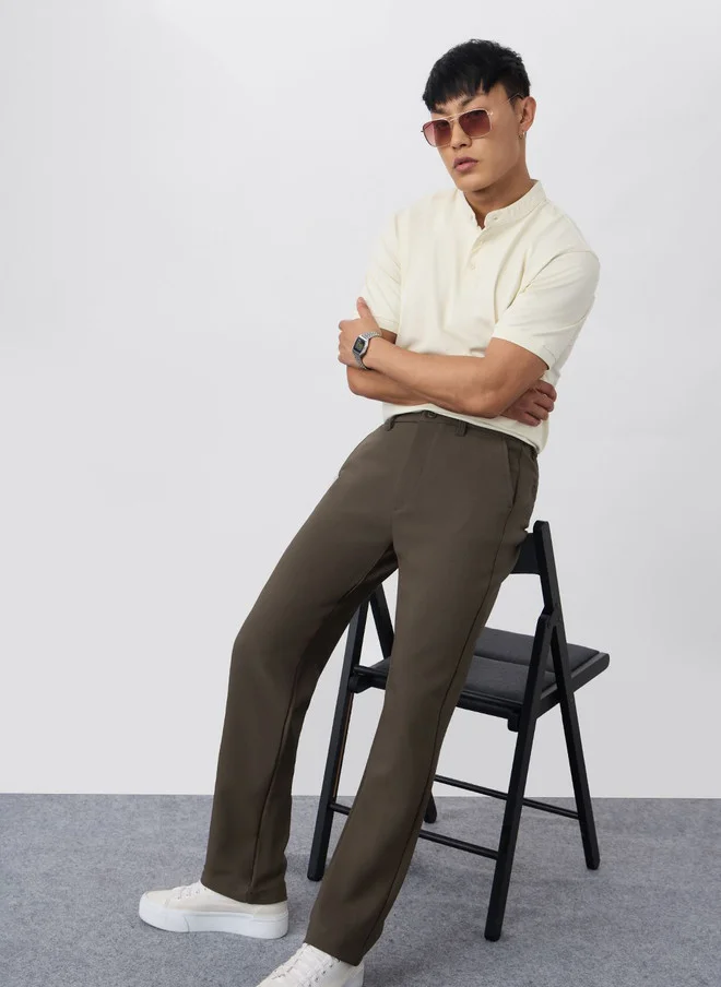 The Souled Store The Souled Store Men Slim Fit Solid Taupe Super Flex Pants
