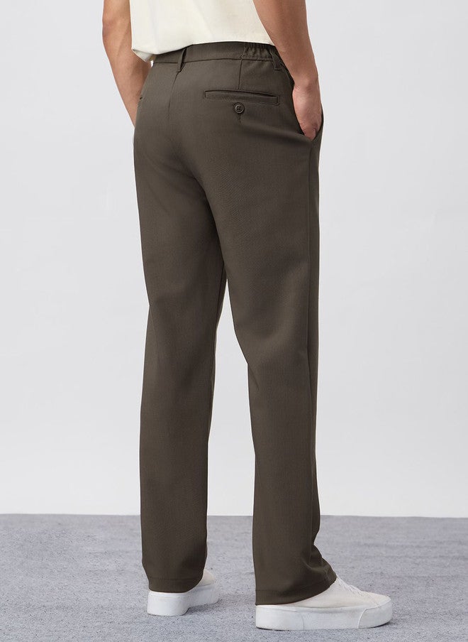 The Souled Store Men Slim Fit Solid Taupe Super Flex Pants - Image 3