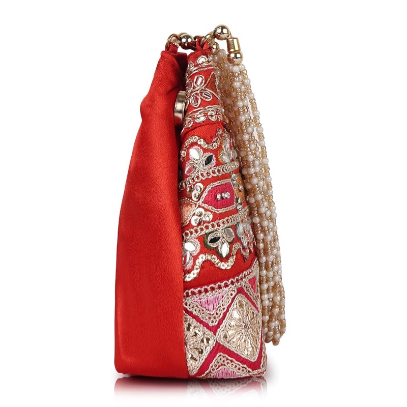 PLANX Velvet SilK Stylish Embroidery Unique Design Traditional Ethnic Wedding Party Handheld Potli For Women - Image 4