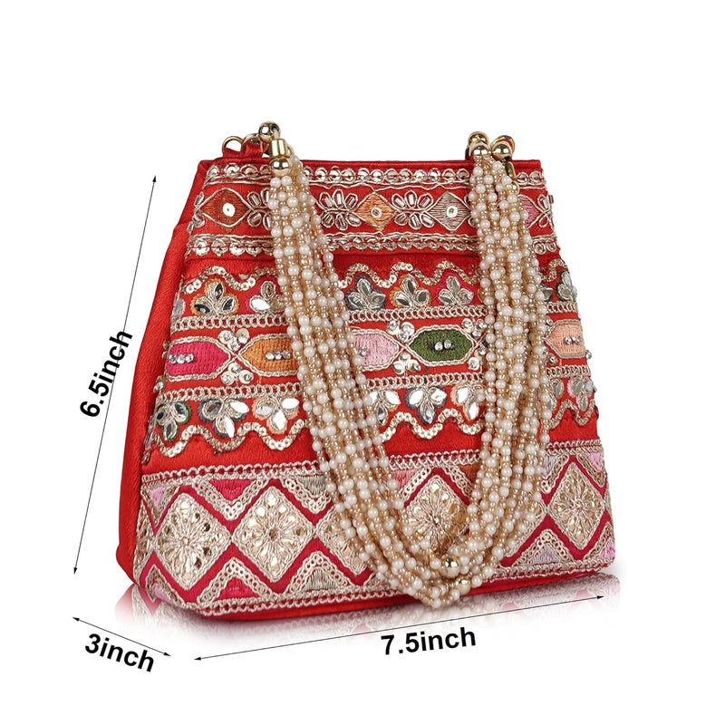 PLANX Velvet SilK Stylish Embroidery Unique Design Traditional Ethnic Wedding Party Handheld Potli For Women - Image 2