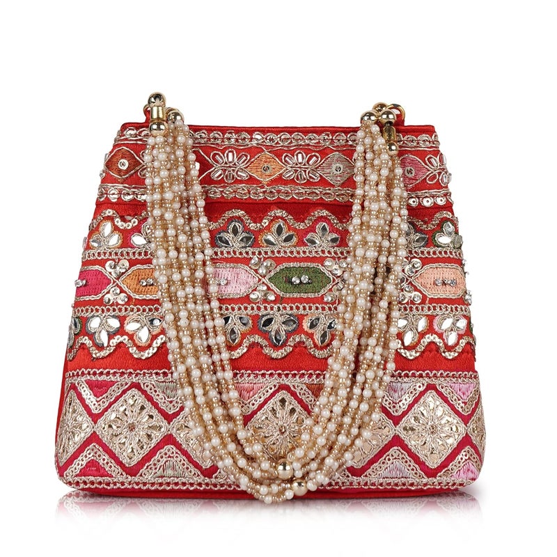 PLANX Velvet SilK Stylish Embroidery Unique Design Traditional Ethnic Wedding Party Handheld Potli For Women - Image 1