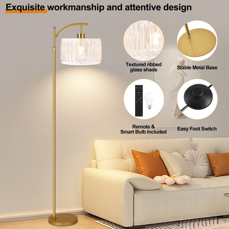 ILLMTW Glass Floor Lamp for Living Room,Bedroom,Gold Dimmable Standing Lamp with Remote,Brass White Tall Lamp Boho Mid Century Modern Floor Lamps Arc Floor Light Lamp Bohemian - Image 5