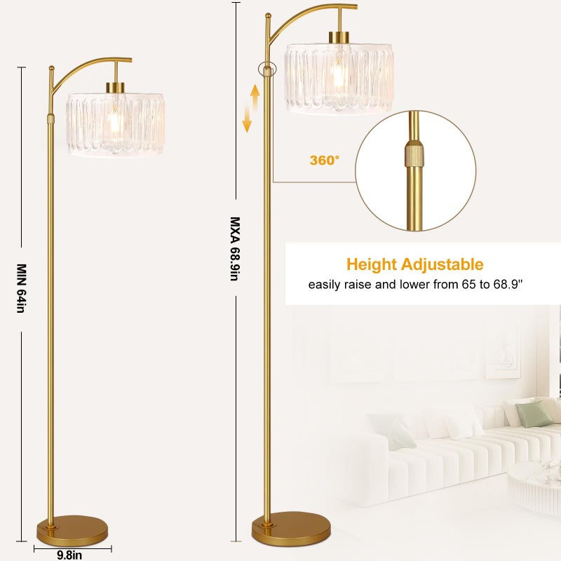 ILLMTW Glass Floor Lamp for Living Room,Bedroom,Gold Dimmable Standing Lamp with Remote,Brass White Tall Lamp Boho Mid Century Modern Floor Lamps Arc Floor Light Lamp Bohemian - Image 4