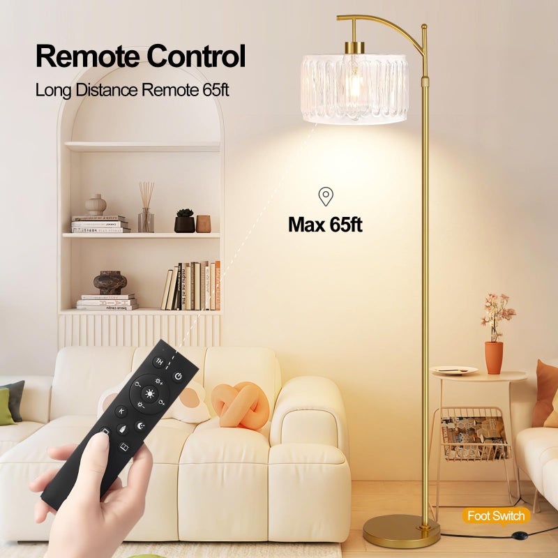 ILLMTW Glass Floor Lamp for Living Room,Bedroom,Gold Dimmable Standing Lamp with Remote,Brass White Tall Lamp Boho Mid Century Modern Floor Lamps Arc Floor Light Lamp Bohemian - Image 3
