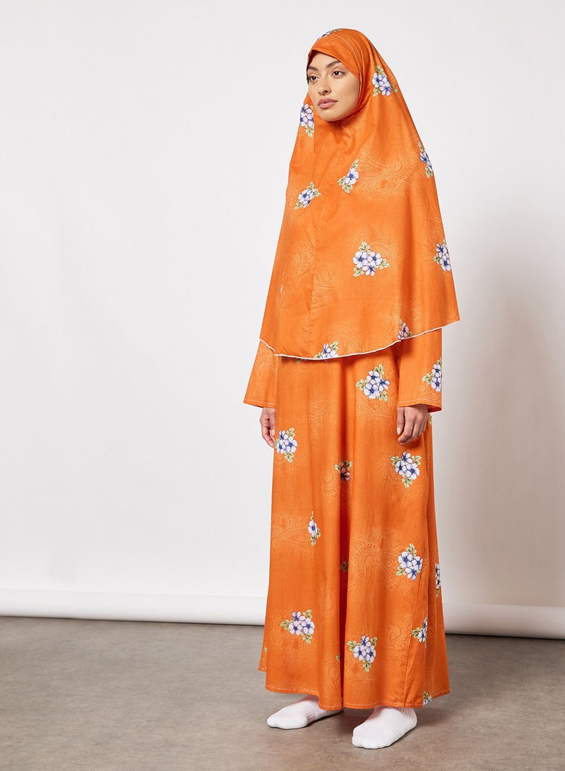 Hayat Praying Dress With Floral Prints And Veil  - Image 1