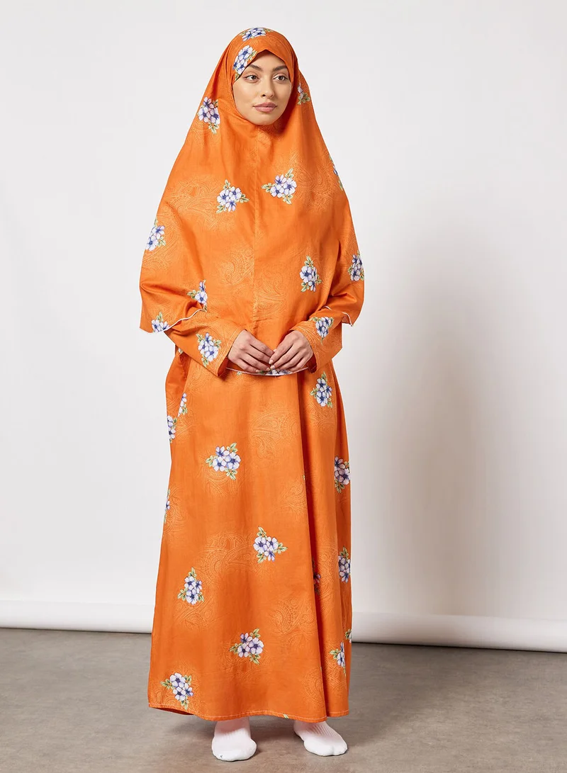 Hayat Praying Dress With Floral Prints And Veil
