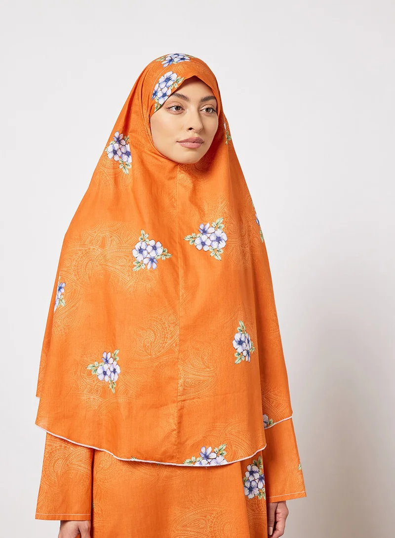 Hayat Praying Dress With Floral Prints And Veil