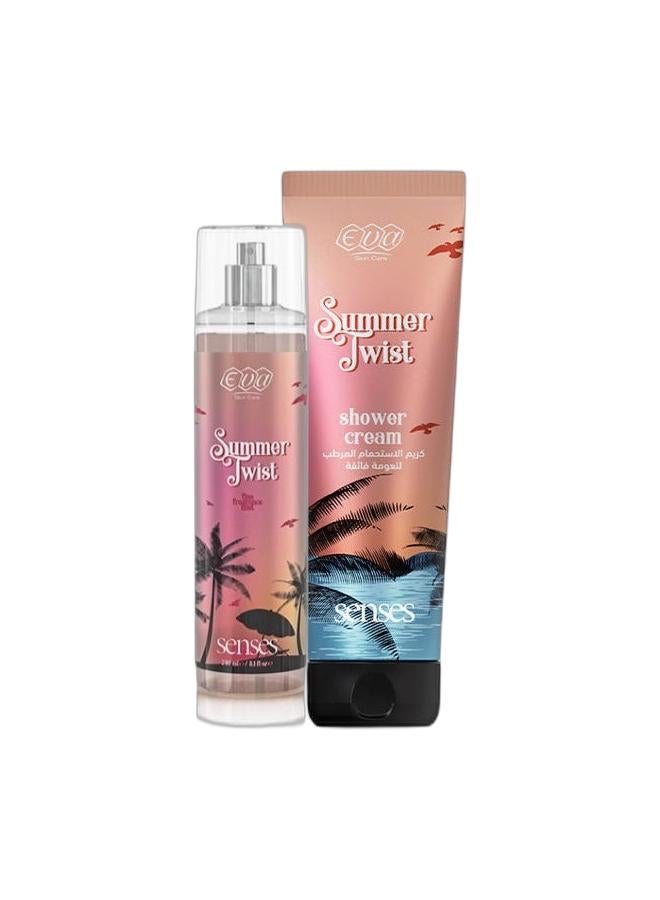 إيفا كريم للإستحمام المرطب سمر تويست سكين كير سينسز 250ml + ايفا سكين كير سينسز معطر الجسم – سمر تويست 240 مل - Image 1