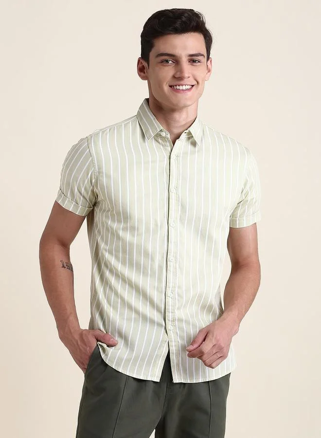 Dennis Lingo Men Striped Slim Fit Pure Cotton Shirt
