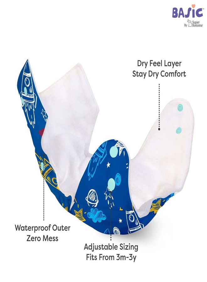 SuperBottoms BASIC™ Cloth Diaper for 3m-3y babies (Spaces) + 1 Foldable Quick Dry Pads | Washable & Reusable Diapers | Quick Absorption, Lasts 3+ hrs | Leakproof Day Diaper | 0 chemicals - Image 5