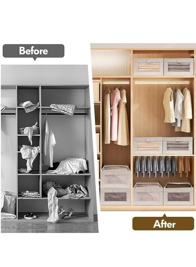 JOGAMS 4Pcs Linen Storage Bins Closet Organizers and Storage with Clear Window Foldable Large Storage Closet Baskets for Organizing Clothing Toys Books Shelves - Image 3