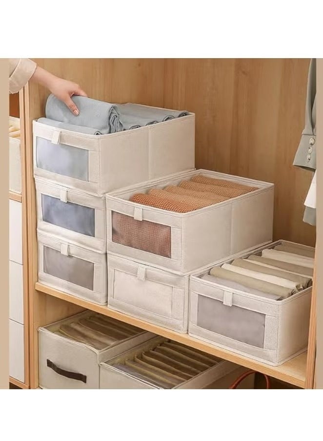 JOGAMS 4Pcs Linen Storage Bins Closet Organizers and Storage with Clear Window Foldable Large Storage Closet Baskets for Organizing Clothing Toys Books Shelves - Image 4
