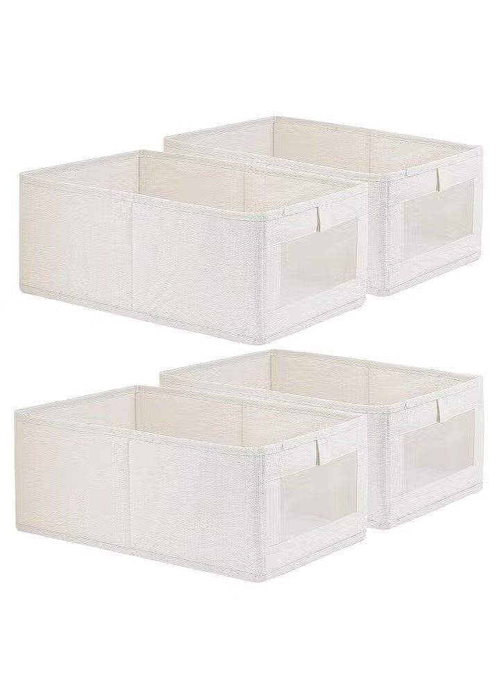 JOGAMS 4Pcs Linen Storage Bins Closet Organizers and Storage with Clear Window Foldable Large Storage Closet Baskets for Organizing Clothing Toys Books Shelves - Image 1