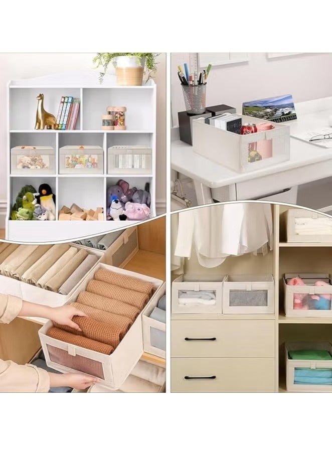 JOGAMS 4Pcs Linen Storage Bins Closet Organizers and Storage with Clear Window Foldable Large Storage Closet Baskets for Organizing Clothing Toys Books Shelves - Image 2