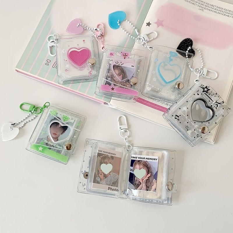 Blue Mini Photo Sticker Album Holds 32 Two Inch Photos Love Keychain Pendant - Image 2
