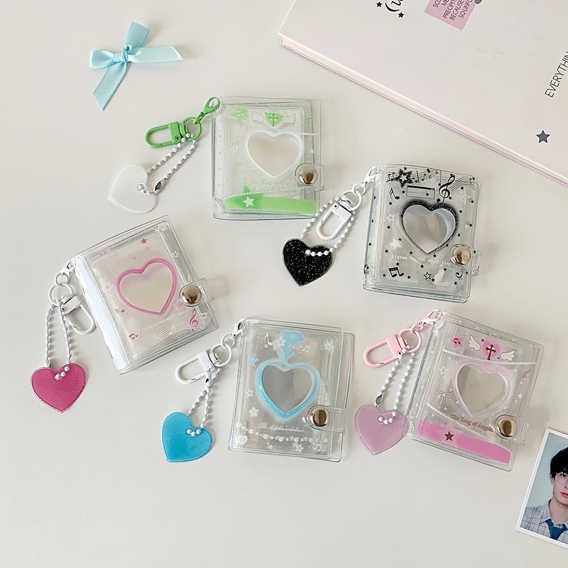 Blue Mini Photo Sticker Album Holds 32 Two Inch Photos Love Keychain Pendant - Image 1