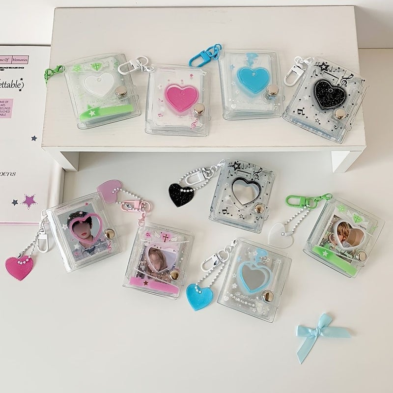 Blue Mini Photo Sticker Album Holds 32 Two Inch Photos Love Keychain Pendant - Image 3