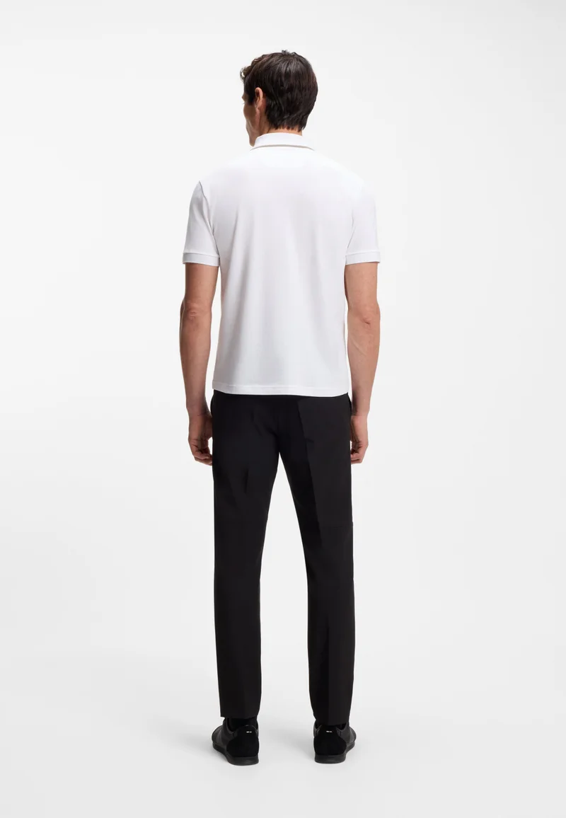 BOSS Stretch-cotton polo shirt with contrast stripes