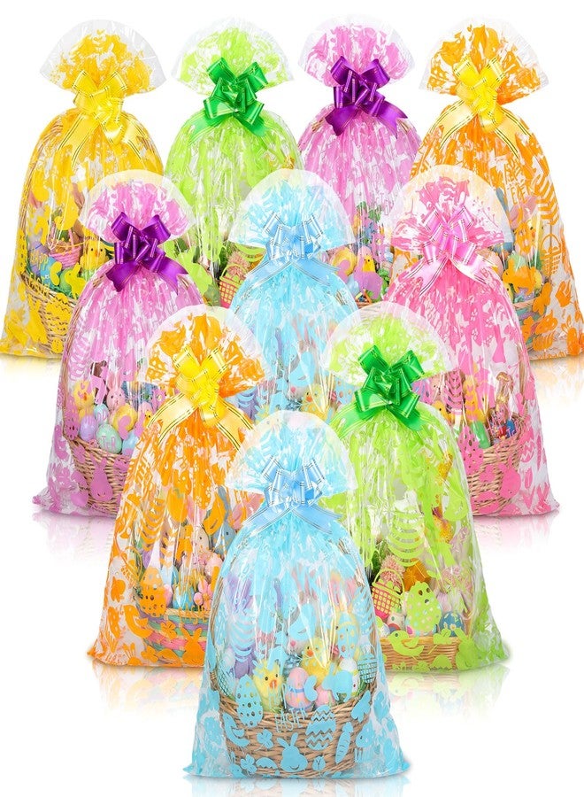 Resurhang 30 Pcs Large Easter Basket Cellophane Gift Bags with Ribbons, 25.6 x 31.5 Inch Clear Plastic Cellophane Wraps for Easter Baskets Crafts, Dolls, and Toys - Image 1