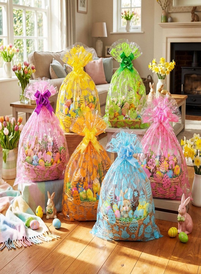 Resurhang 30 Pcs Large Easter Basket Cellophane Gift Bags with Ribbons, 25.6 x 31.5 Inch Clear Plastic Cellophane Wraps for Easter Baskets Crafts, Dolls, and Toys - Image 5
