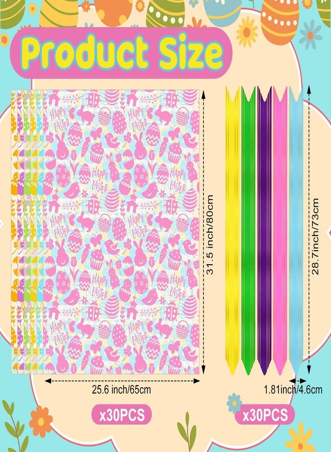 Resurhang 30 Pcs Large Easter Basket Cellophane Gift Bags with Ribbons, 25.6 x 31.5 Inch Clear Plastic Cellophane Wraps for Easter Baskets Crafts, Dolls, and Toys - Image 3