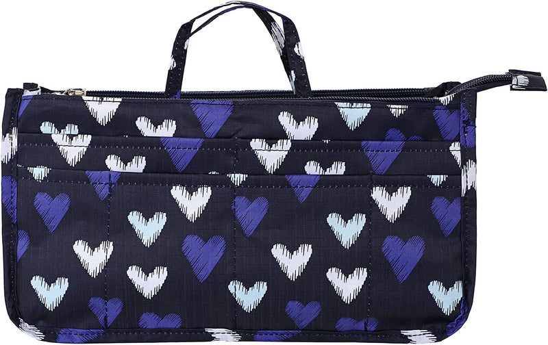 BTSKY Printing Handbag Organizers Inside Purse Insert - High Capacity 13 Pockets Bag Tote Organizer with Handle (Blue Heart) - Image 1