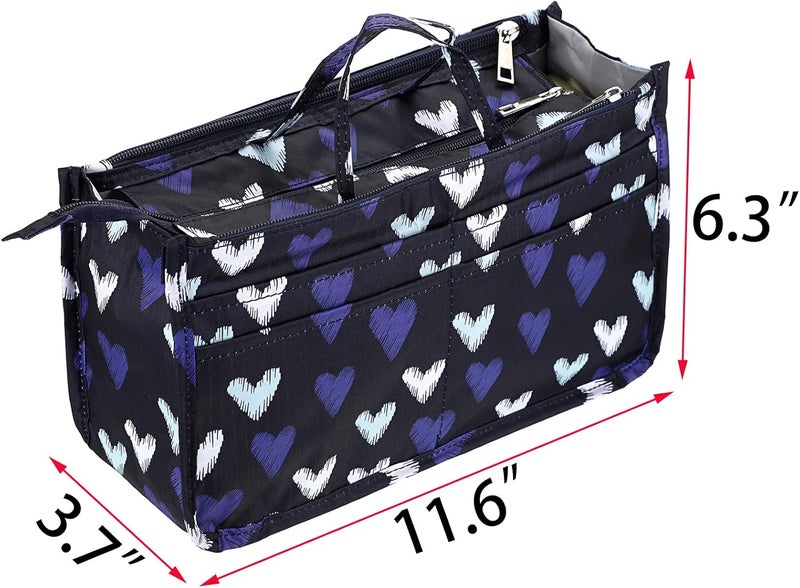 BTSKY Printing Handbag Organizers Inside Purse Insert - High Capacity 13 Pockets Bag Tote Organizer with Handle (Blue Heart) - Image 3