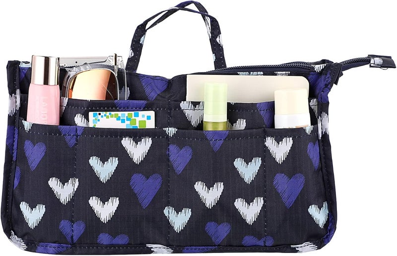 BTSKY Printing Handbag Organizers Inside Purse Insert - High Capacity 13 Pockets Bag Tote Organizer with Handle (Blue Heart) - Image 2