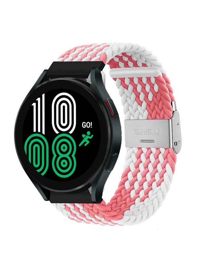 بيرفيي سوار حلقي منفرد مضفر قابل للتعديل لساعة سامسونج جالاكسي 4 قياس 40/44 مم وردي/ أبيض - Image 2