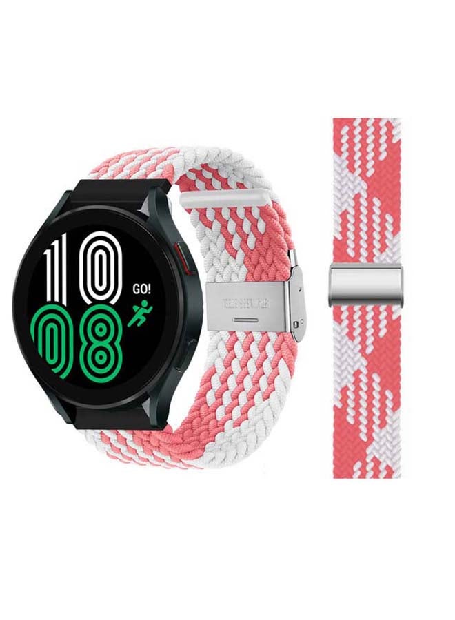 بيرفيي سوار حلقي منفرد مضفر قابل للتعديل لساعة سامسونج جالاكسي 4 قياس 40/44 مم وردي/ أبيض - Image 1