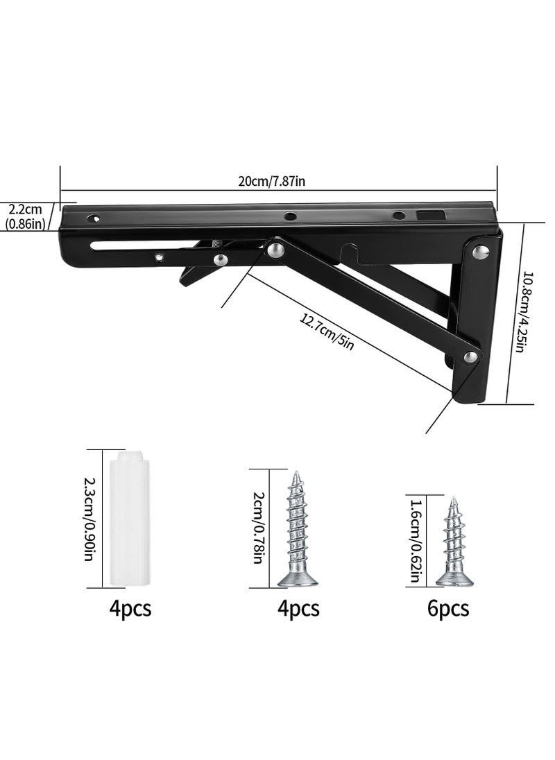 2 Pcs Folding Shelf Brackets, Heavy Duty Wall Mounted Shelf Bracket, Collapsible Metal Triangle Shelf Support for Bench Table, Max Load 50KG/110LB (20cm/7.87 Inch) - Image 2