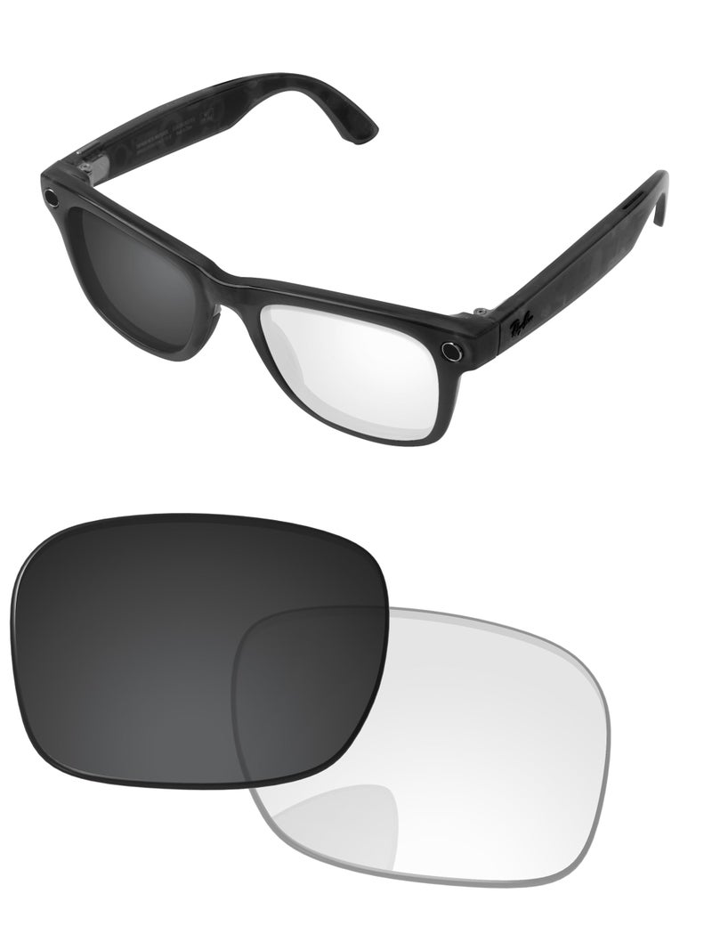 PapaViva Replacement Lenses Compatible with Ray-Ban Meta Wayfarer (Gen 2) RW4012 50mm Smart Glasses Adapt Gray Photochromic Non-polarized - Image 1