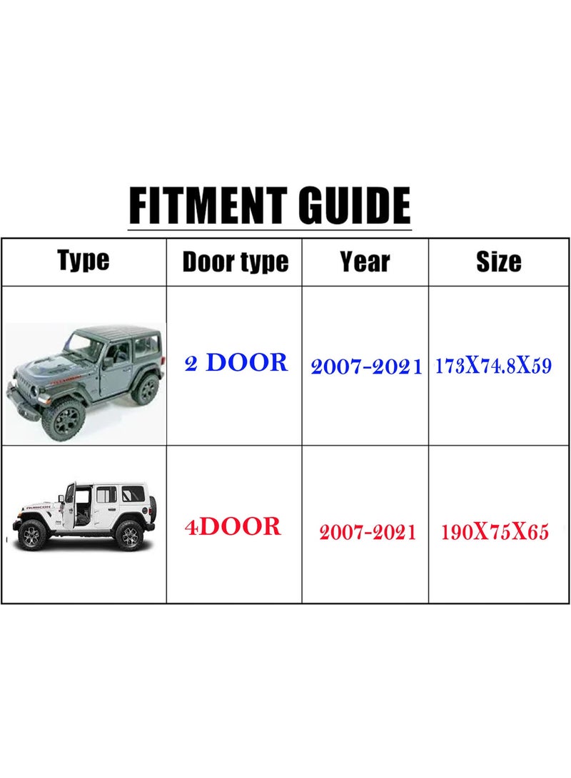 TORONTO Car Cover for Jeep Wrangler JK JL 4-Door 2007–2021 – Waterproof 210D Oxford Outdoor Cover with Zippered Driver Door – Sun, Dust, Wind & Snow Protection – Dark Grey - Image 5