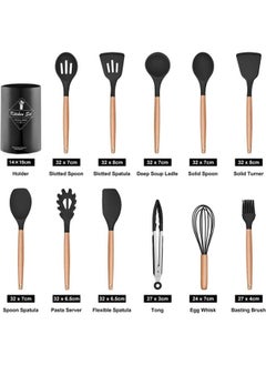 12Pcs Silicone Kitchen Cooking Spatula Set with Holder, Wooden Handle Heat Resistant Cookware Utensils Set, Non-Stick Kitchen Tools for Baking & Cooking - pzsku/Z5EFF7CFE425882F84839Z/45/_/1740644650/24d5c7b4-9efa-4411-b896-afaaeb46bd60